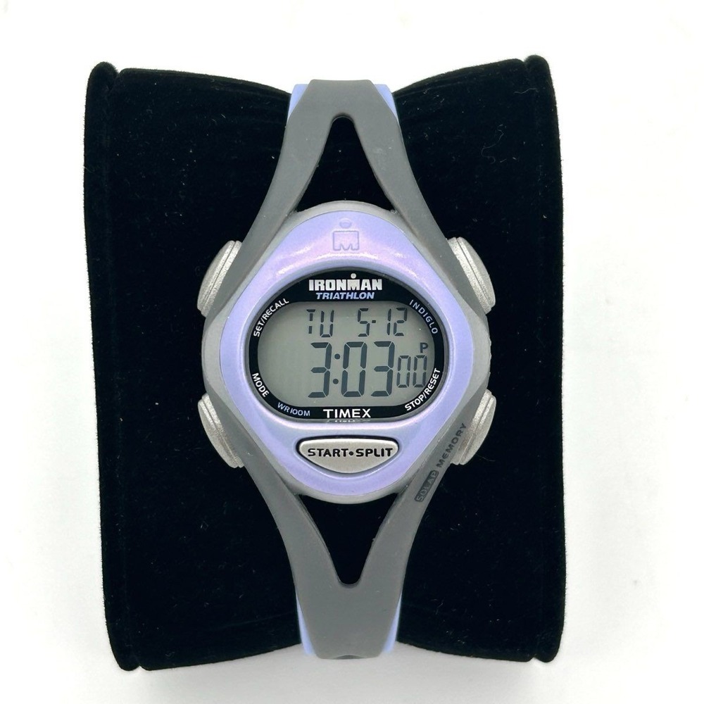 Timex Ironman Triathlon Lavender Purple Gray Athletic Rubber Watch Womens Gym